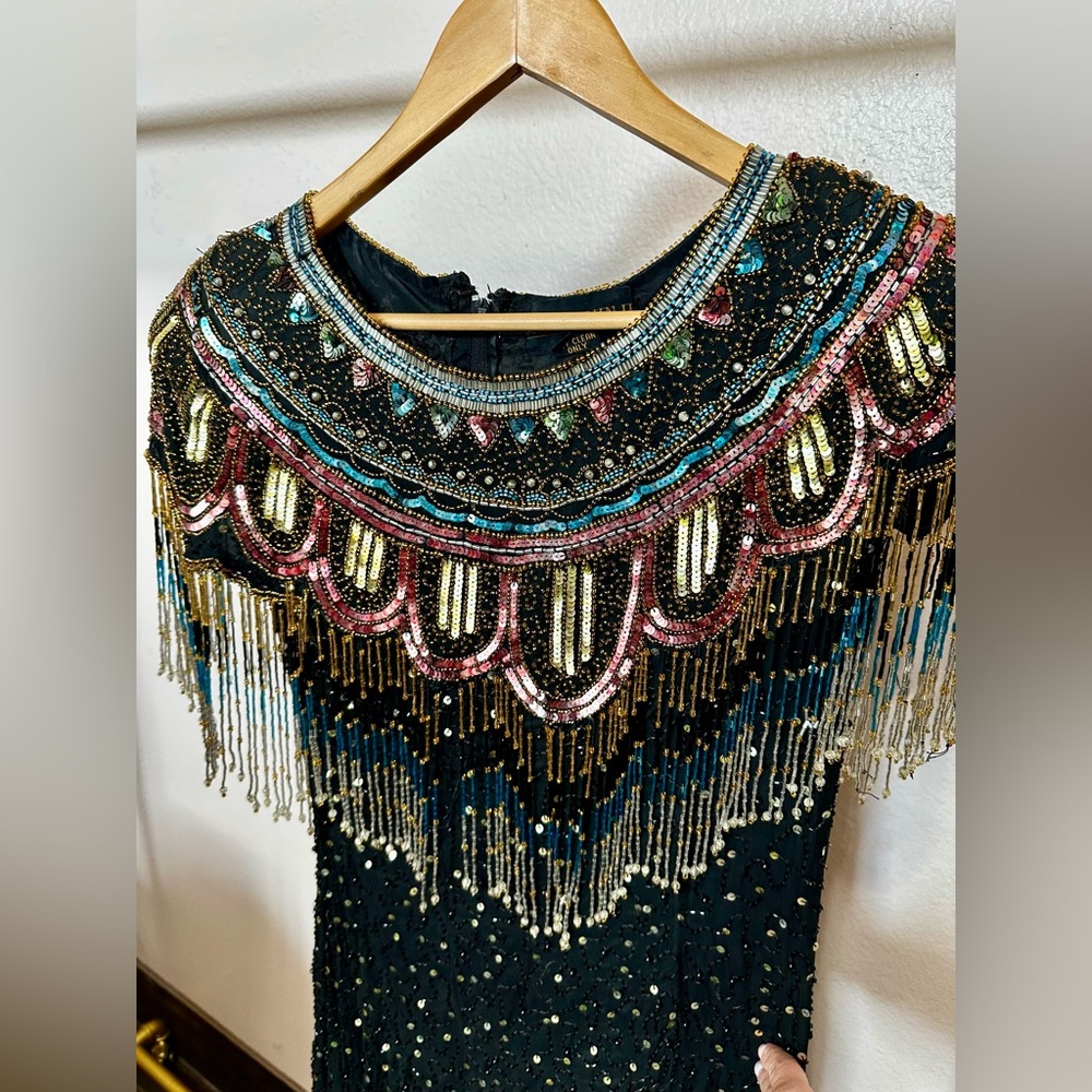 Show-stopping Vintage Beaded Fringe Dress